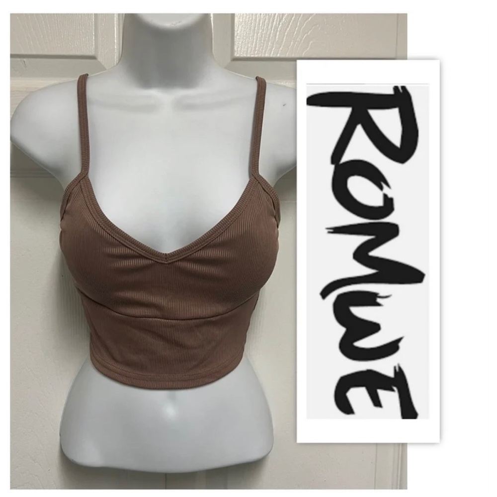 ROMWE Coffee Cropped V Neck Top